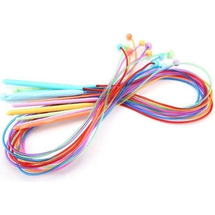 Set De 11 Crochets Tunisiens En Aluminium - Tailles 2.0 à 8.0 Mm, Longueur 27 Cm - Multicolores, Avec Sac De Rangement - Pour Débutants Et Confirmés