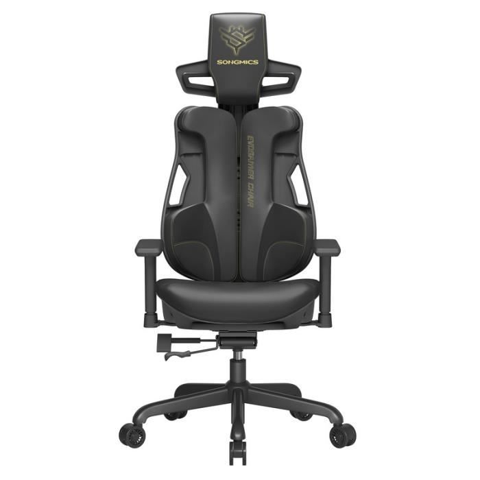 fauteuil de bureau, hauteur réglable, imitation fibre de carbone, avec appuie-tête et accoudoirs réglables, noir encre