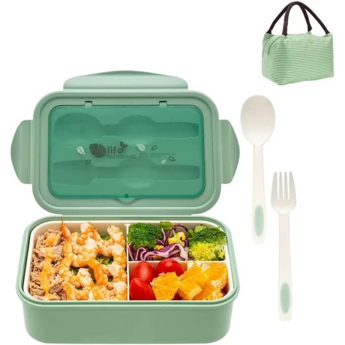 Boîte Bento Enfants Acier Inoxydable 304 - 3 Compartiments + Récipient à Sauce Étanche, 0.8 L, Vert, Lavable Lave-Vaisselle
