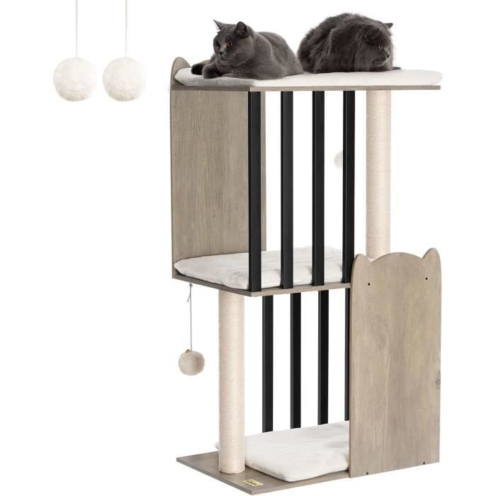 Comparer les prix de FourFurPets 3-Tier Modern Arbre à Chat Hauteur 111 cm, Tour de Jeux pour Chats, avec 2 griffoirs en sisal, 3 Grande Plateformes,281