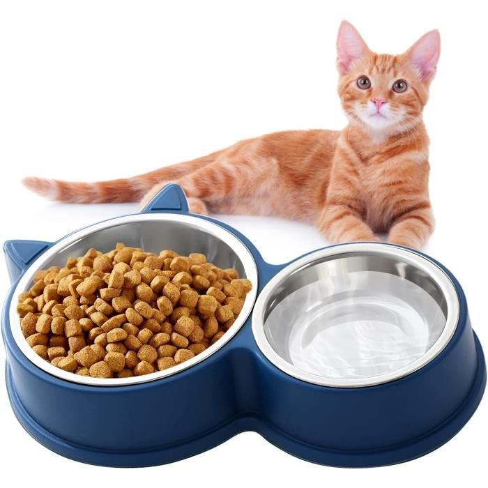 HUTVD Gamelle pour Chat, Gamelle Double pour Chat, Ensemble de Gamelles pour Chat en Acier