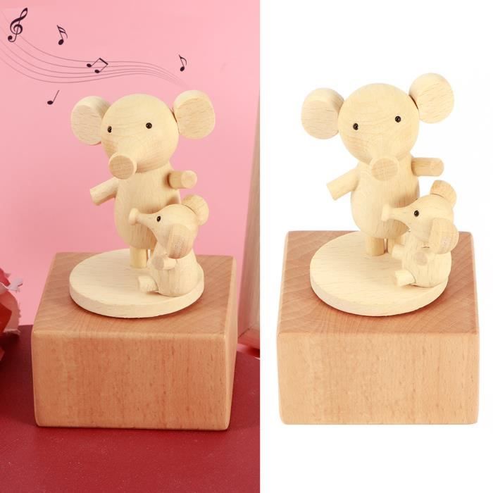 Boîte à musique en bois sculpté à manivelle, Bois dense, rose, Main