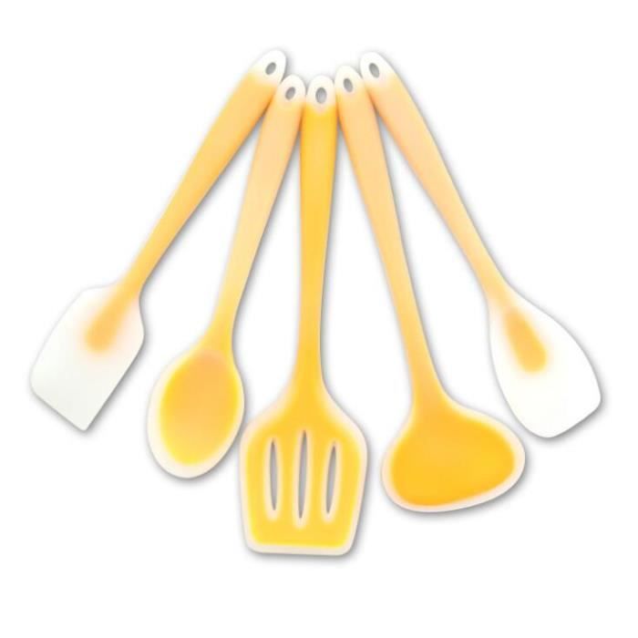Lot De 11 Ustensiles De Cuisine En Silicone Jaune Avec Support – Résistants à La Chaleur, Antiadhésifs, Passe Au Lave-Vaisselle