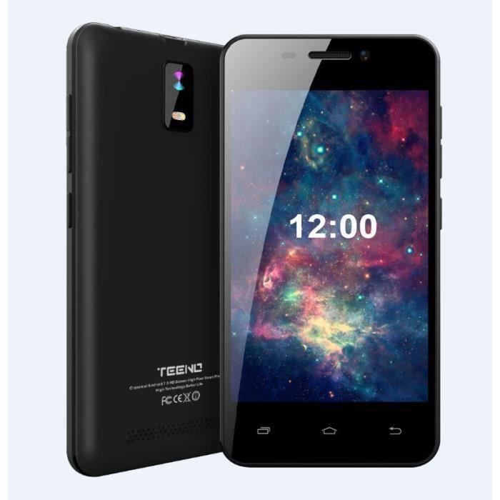 Teeno Smartphone HD 4G débloqué Noir (Android Double Caméras Quad Core) Telephone Mobile