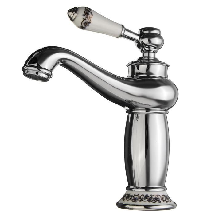 Robinet Lavabo Mitigeur Laiton Céramique TEMPSA - Cartouche Céramique - Gris argenté