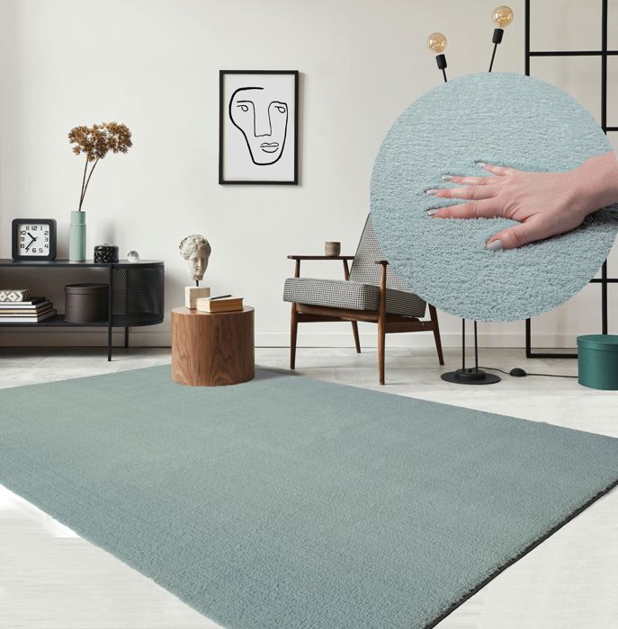Tapis moelleux - THE CARPET - Relax - Antidérapant - Lavable - Bleu 60x110 cm
