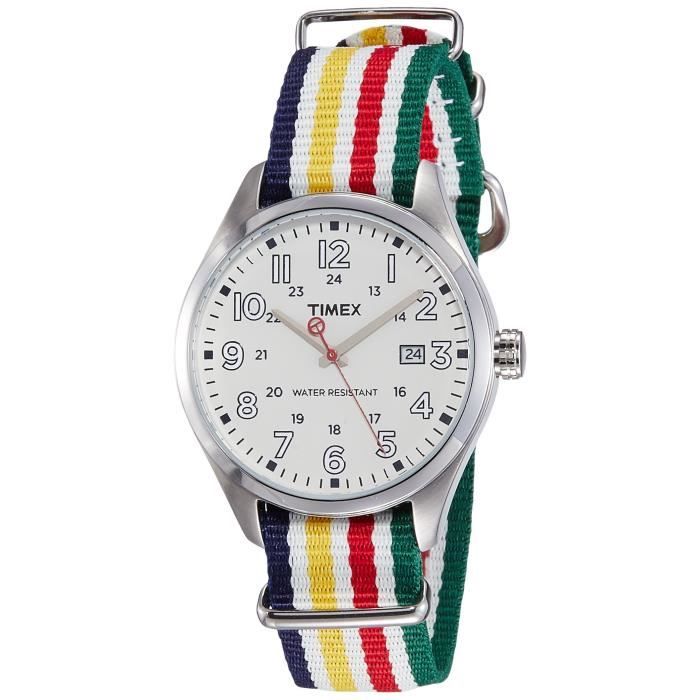 Montre Timex Homme - Bracelet Nylon, Cadran Ivoire, Étanche 5m, Style Vintage