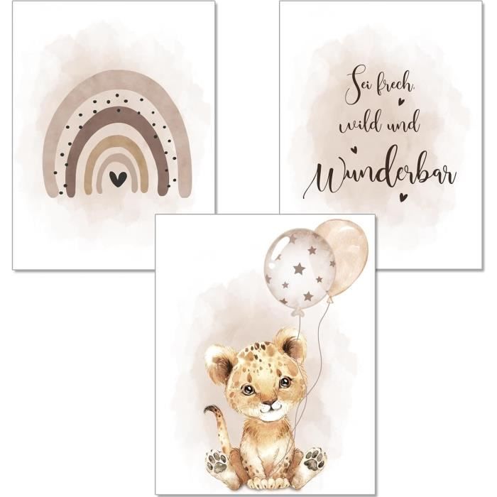 Affiche Personnalisée Animaux Affiches Prénom Personnalisées Youihom - Lot De 3 Posters 30x40cm Jungle Animaux - Décoration Chambre Enfant Carnet De Santé Personnalisé
