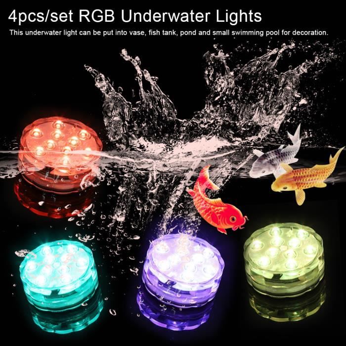 Lot 4 Lumières LED Submersibles RGB IP68 - Télécommande - Piscine Aquarium