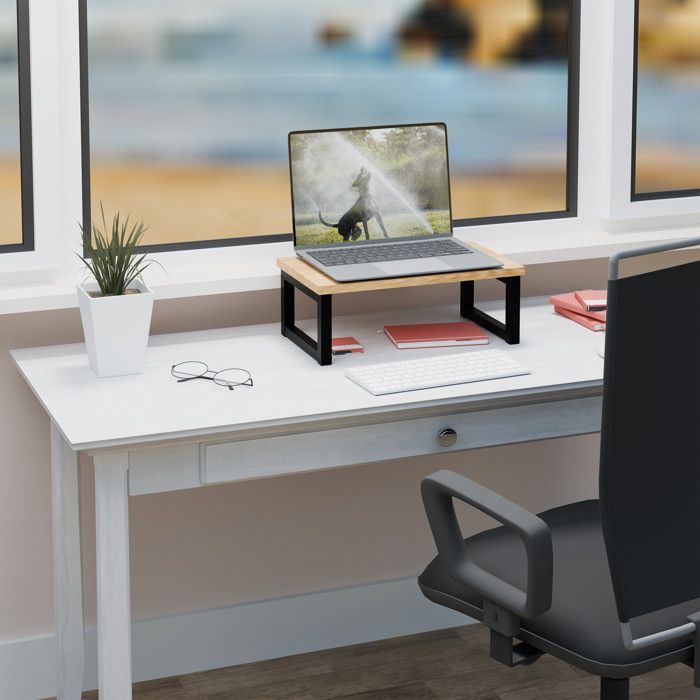 Relaxdays Support Écran Bambou Naturel - Rehausseur Moniteur Ergonomique 3 Compartiments, Porte-Ordinateur - 10,5x41x28 Cm