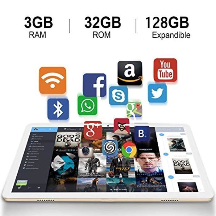 Tablette Tactile Wifi 32Go 10 - 10.Pouces HD - RAM 3Go - Bluetooth