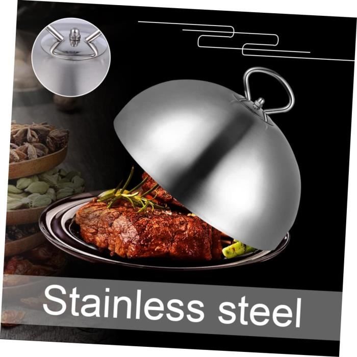 Couvercle rond multifonctionnel en acier inoxydable avec poignée pour teppanyaki pour la cuisson à la vapeur à la maison (38 cm