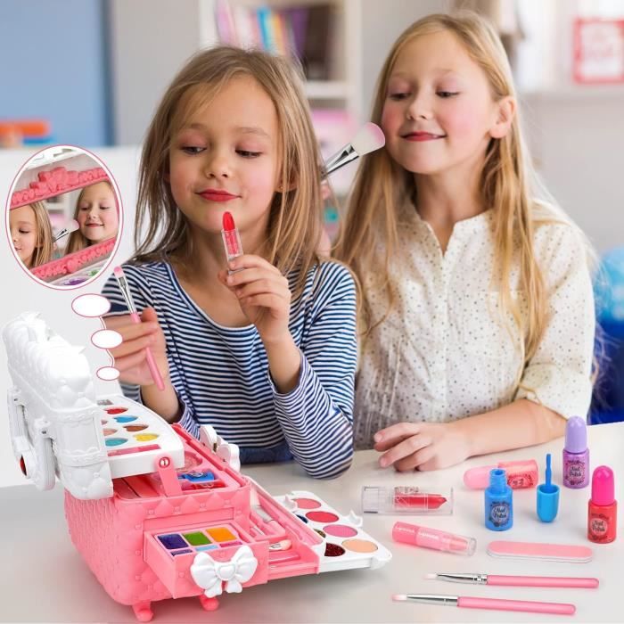 Ensemble de maquillage pour enfants pour filles, kit de cosmétiques  lavables, jouets de maquillage réels pour enfants 4 5 6 7 8 9 10 ans