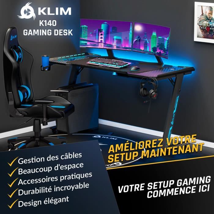 KLIM K120 - Bureau Gaming 120 x 60 cm + Gestion des câbles et Tapis de  Souris 
