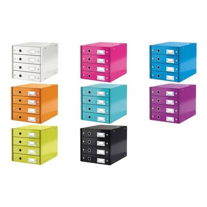 Armoire à Tiroirs Leitz WOW Cube 4D - 4 Tiroirs, Design Blanc/rouge, Organisation Bureau