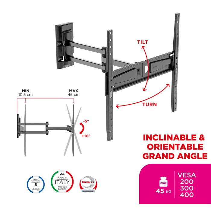 Xantron® STRONGLINE-42 Support Mural TV Fixe 37-75 Pouces/Support Mural VESA 200x200 à 600x400