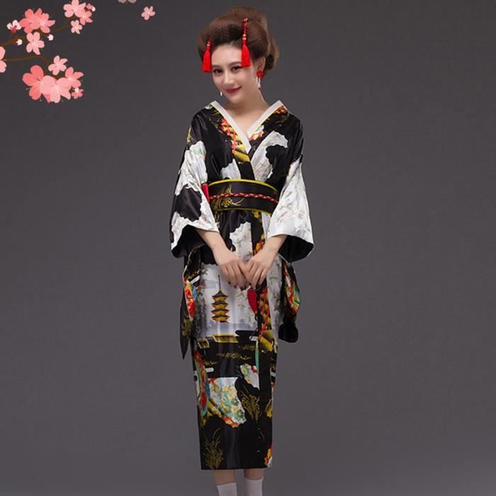 Robe Femmes Dame Cosplay Costume Deguisement Style Japonais Kimono Performance Tissu Noir Noir Cdiscount Pret a Porter
