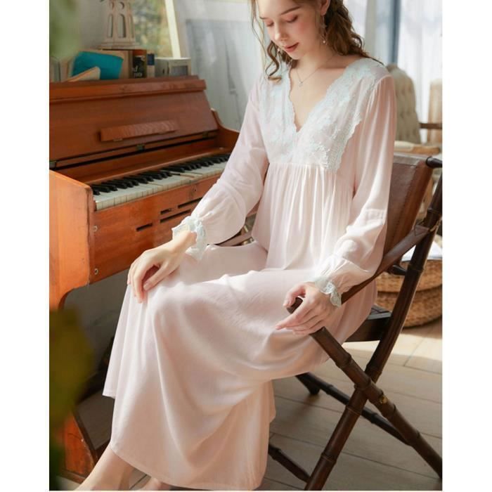 Chemise de nuit 2025 femme longue manches longues