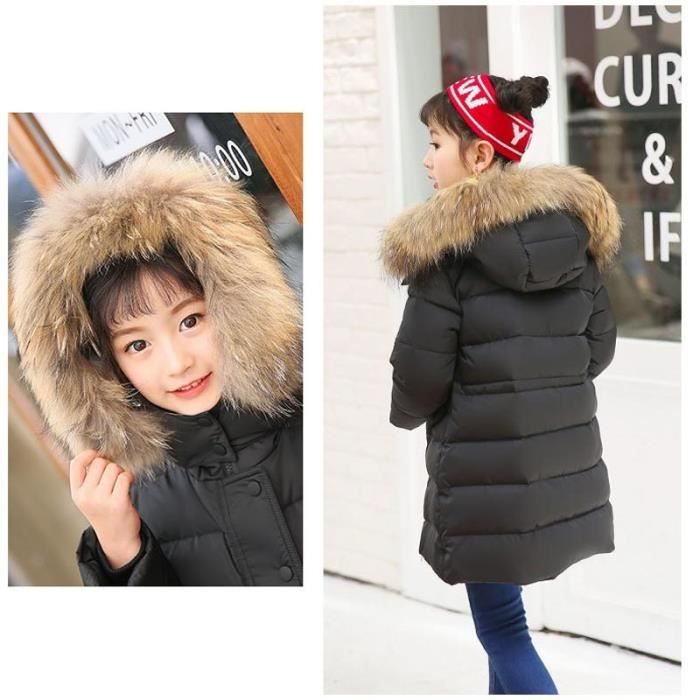 Doudoune Hiver Enfant Capuche Fausse Fourrure Veste Mi longue Chaude Epaisse Couleur Unie Pour Garcon Fille