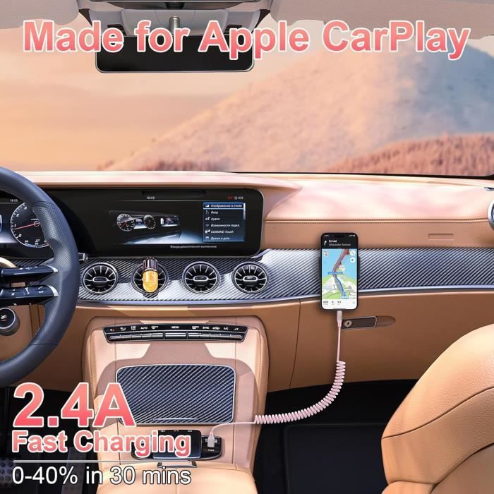 Cable Iphone Spirale Pour Apple Carplay[Certifié Mfi],Cable Iphone