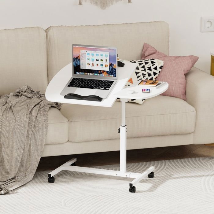 Table De Lit Roulette Réglable Hauteur 60x40 Cm – Bureau Mobile Blanc Pour Canapé Ou Chambre