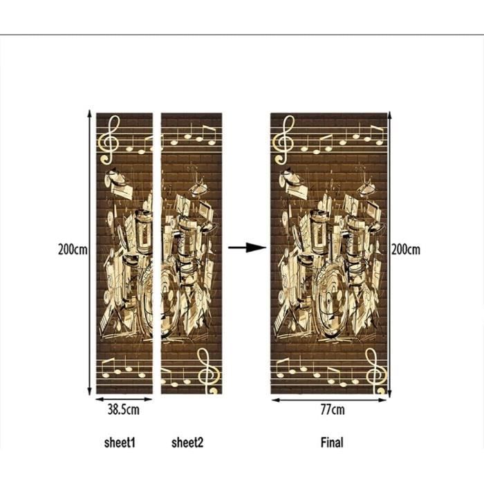 Autocollant Porte 3D Trompe-l'œil Géométrie Noire - 77x200 Cm, PVC Amovible, Imperméable, Décoration Murale Facile