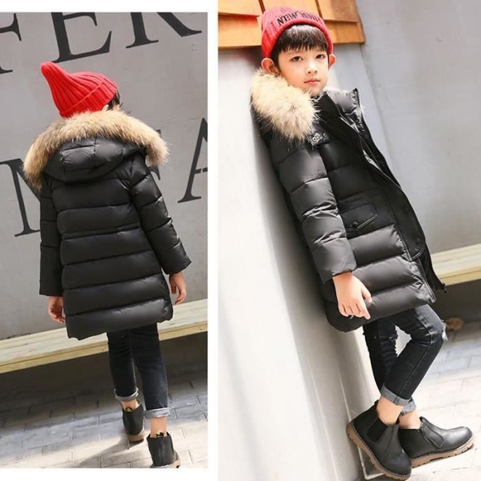 Doudoune Fille Mi-Longue à Capuche Fourrure - Manteau Bouffant Hiver 90% Duvet Canard, Chaud Et Léger