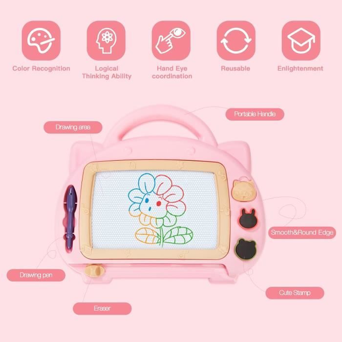 Smasiagon Jouet Bebe 1 an Filles, Ardoise Magique Grande avec Pieds, Tableau de Dessin Magnétique Effaçable, Cadeau d'anniversaire de Noël pour 1 2 3 Ans Enfants (Rose