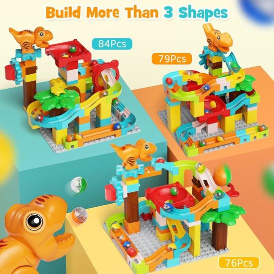 Burgkidz – Circuit De Billes 90 Pièces Avec T-Rex – Marble Run 3-en-1 – Dès 3 Ans – Construction Créative