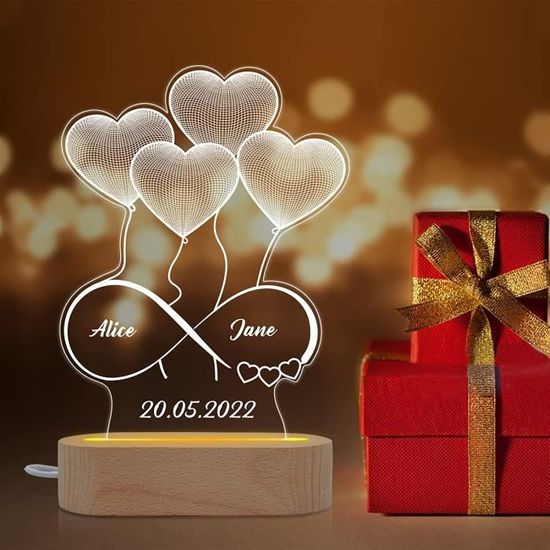 Cadeau Personnalisé De Lampe Acrylique, Veilleuse De Ballons De Coeur  d'Amour d'Illusion 3d Personnalisée, Lampe d'Amour De Ligne - Cdiscount  Maison