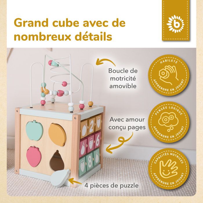 Bieco Baby Berry Tour empilable | Bois FSC | 19 cm | Jeu à emboîter à partir de 1 an | 8 pièces Berry Mix