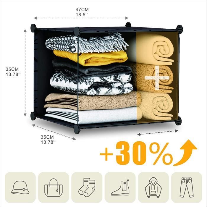 HOOBRO Armoire Penderie Modulable 16 Cubes – Grand Rangement Avec Portes, Tringles Et Patères, Idéal Chambre, Entrée Ou Salon – Blanc EWT44LY01