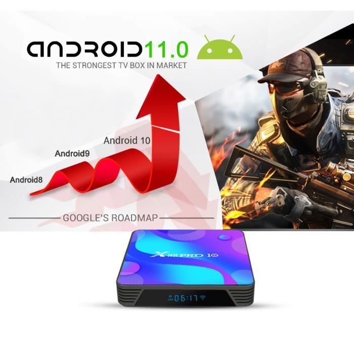 Boitier iptv x88 pro 10 Smart tv box android 11 2G + 16G rockchip rk3318 4k  décodeur  - Cdiscount TV Son Photo