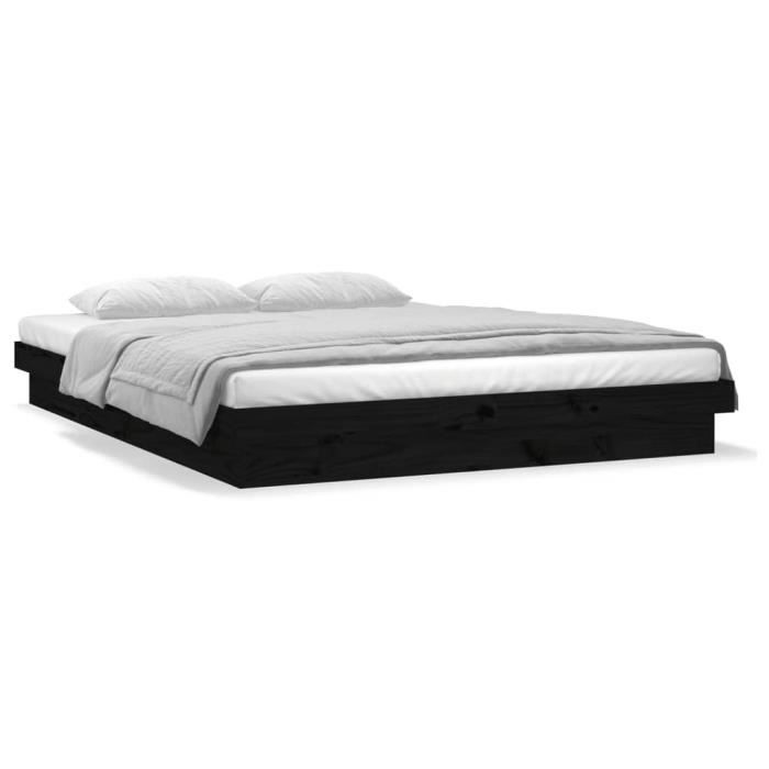 Cadre de lit LED noir 140x190 cm bois massif SALUTUYA BD7689