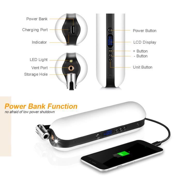 Mini Gonfleur Électrique 150 PSI – Pompe à Vélo Sans Fil 3600mAh, Écran LED, Lumière, Modes Auto Voiture/Vélo/Moto/Ballon