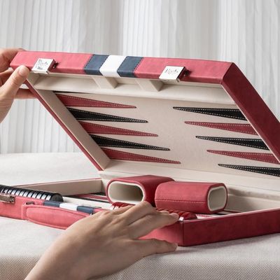 Jeu De Backgammon En Cuir 23,9 Cm – étui Pliable, Voyage, 30 Dames En Corne, Marron