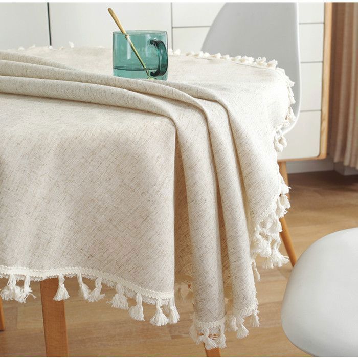 Nappe Ronde 140 Cm Beige Anti-Taches & Imperméable - Tissu Lin Effet Microfibre 210GSM - Idéale Table Extérieure Noël, Mariage, Anniversaire, Jardin