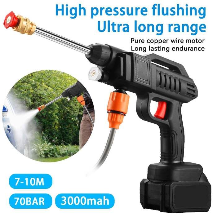 Nettoyeur Haute Pression Sans Fil 2 Batteries - Portée 8m, 5m Tuyau, Pour Voiture, Jardin, Terrasse - 2