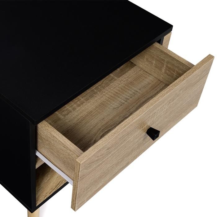 Nachttisch 2er Set pour lit à sommier tapissier avec 3 tiroirs en bois noir, morne avec LED et fonction charge, 60 cm haut｜Homary