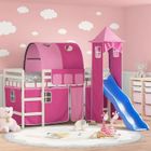 vidaXL Lit Mezzanine Enfants avec Tour, Lit Surélevé pour Enfants avec Échelle, Meuble de Rangement Chambre, Moderne, Rose 3207113