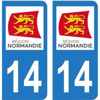 Lot 2 Autocollants Stickers plaque immatriculation voiture auto département 14 Calvados Logo Région Normandie