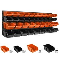 Lot de 40 boîtes S et M bacs a bec orange et noir pour système de rangement 115 x 39 cm au garage