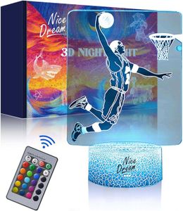 LAMPADAIRE LAMPADAIRE-02-Basketball Basketball Veilleuse pour enfants, lampe à illusion 3D, lumière LED télécommande 16 couleurs changeantes à