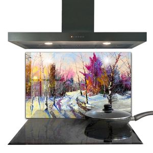 CREDENCE Fond de hotte - Decortapis - 100 x 70 cm - Verre trempé - Peinture acrylique de parc d’hiver