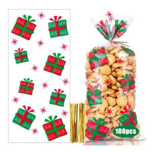 100 Pièces Sachet Plastique Cadeau Noel Transparent, pour Biscuits