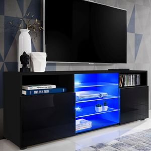 SIRHONA Meuble TV LED Noir, Banc TV 140x35x45cm, Éclairage LED RGB