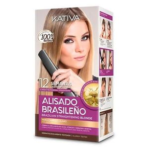 MASCARA Kativa Kit Alisado Brasileño Cabellos Rubios, el tratamiento de Alisado sin Formol Contiene: Champú pre-tratamiento 15 ml + Máscara