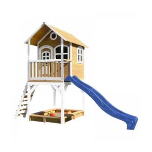 MAISONNETTE EXTÉRIEURE AXI Sarah Maison Enfant avec Bac à Sable & Toboggan bleu | Aire de Jeux pour l'extérieur en marron & blanc| Maisonnette