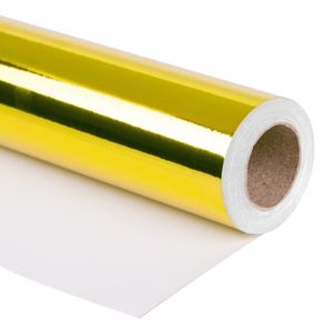 Papier cadeau blanc brillant imprimé Volutes doré mat 0,35 x 50m, 70g