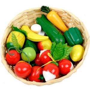 Fruits et légumes en bois et panier Bolga - ERZI - Au son des grillons